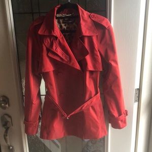 Dolce & Gabbana mid length red with leopard lining trench coat